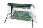 Качели садовые OLSA 3-х местные Варна меб.ткань(каркас зеленый, м/э зеленый рис.листья)1 уп.