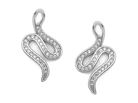 Серьги-гвоздики "Змейки" 20мм, со стразами, (зеркальные)