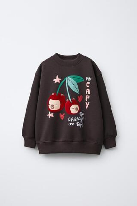 ZARA ТОЛСТОВКА С ВИШНЯМИ С РЕЛЬЕФНЫМ ПРИНТОМ CAPIBARA CAPYFUN ©, КОРИЧНЕВЫЙ