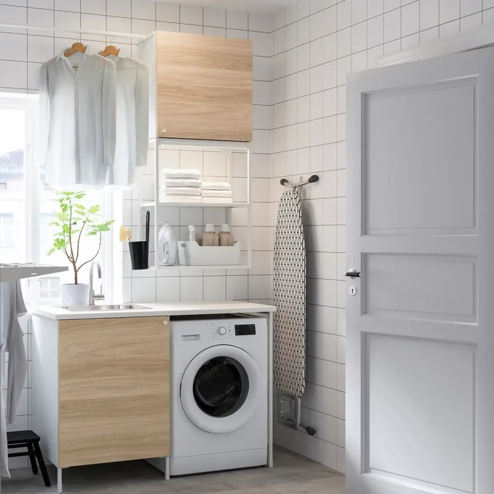 Комбинация для ванной - IKEA ENHET, 139х63.5х87.5 см, белый/имитация дуба, ЭНХЕТ ИКЕА