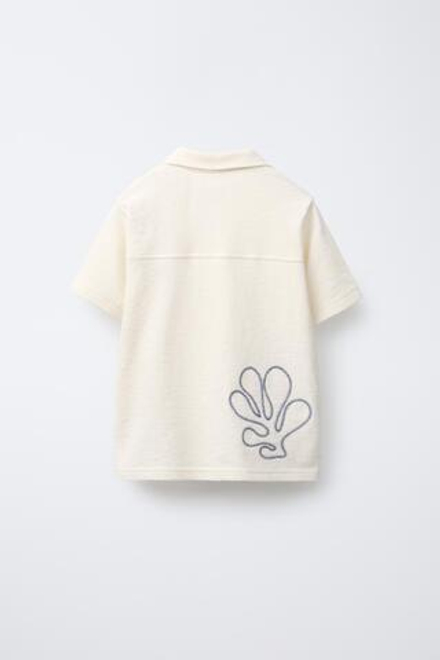 ZARA ТРИКОТАЖНАЯ РУБАШКА С УЗОРОМ «ЛИСТЬЯ», ЭКРЮ