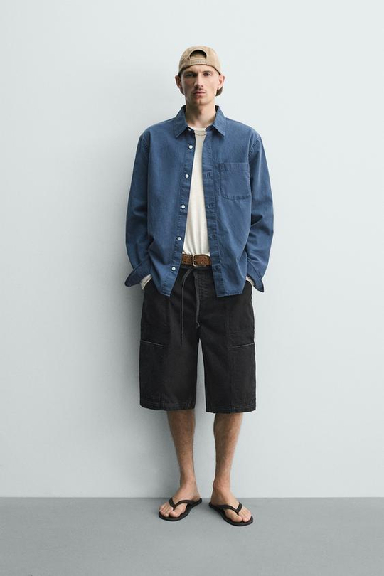 ZARA ШОРТЫ-БАГГИ С РЕМНЕМ, ЧЕРНЫЙ