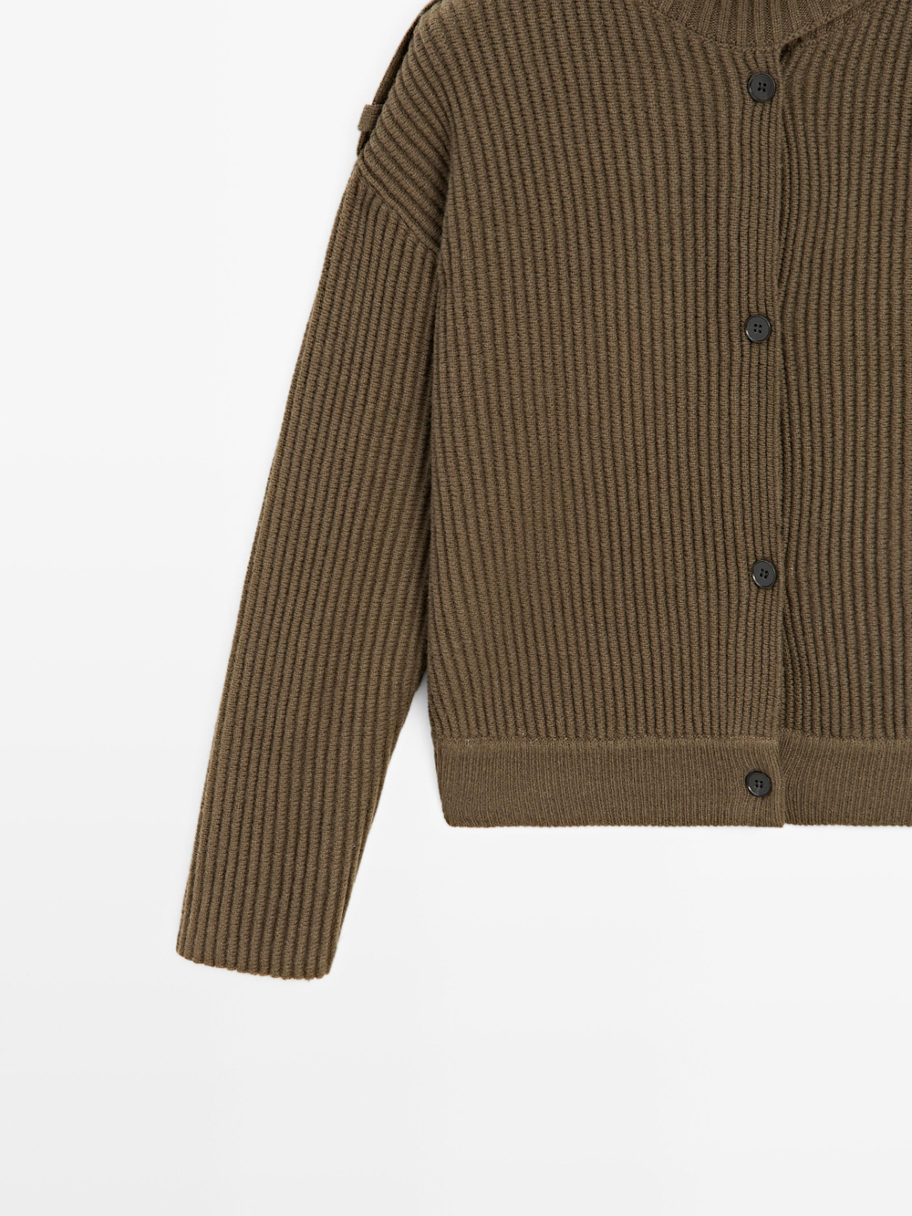 Massimo Dutti Кардиган из шерстяного трикотажа с пуговицами, хаки