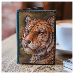 Кожаная обложка на паспорт «Тигр»