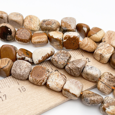 "Яшма пейзажная" фриформ бусины, размер около 9-11 мм, цена за отрезок 19 см (1/2 нити)