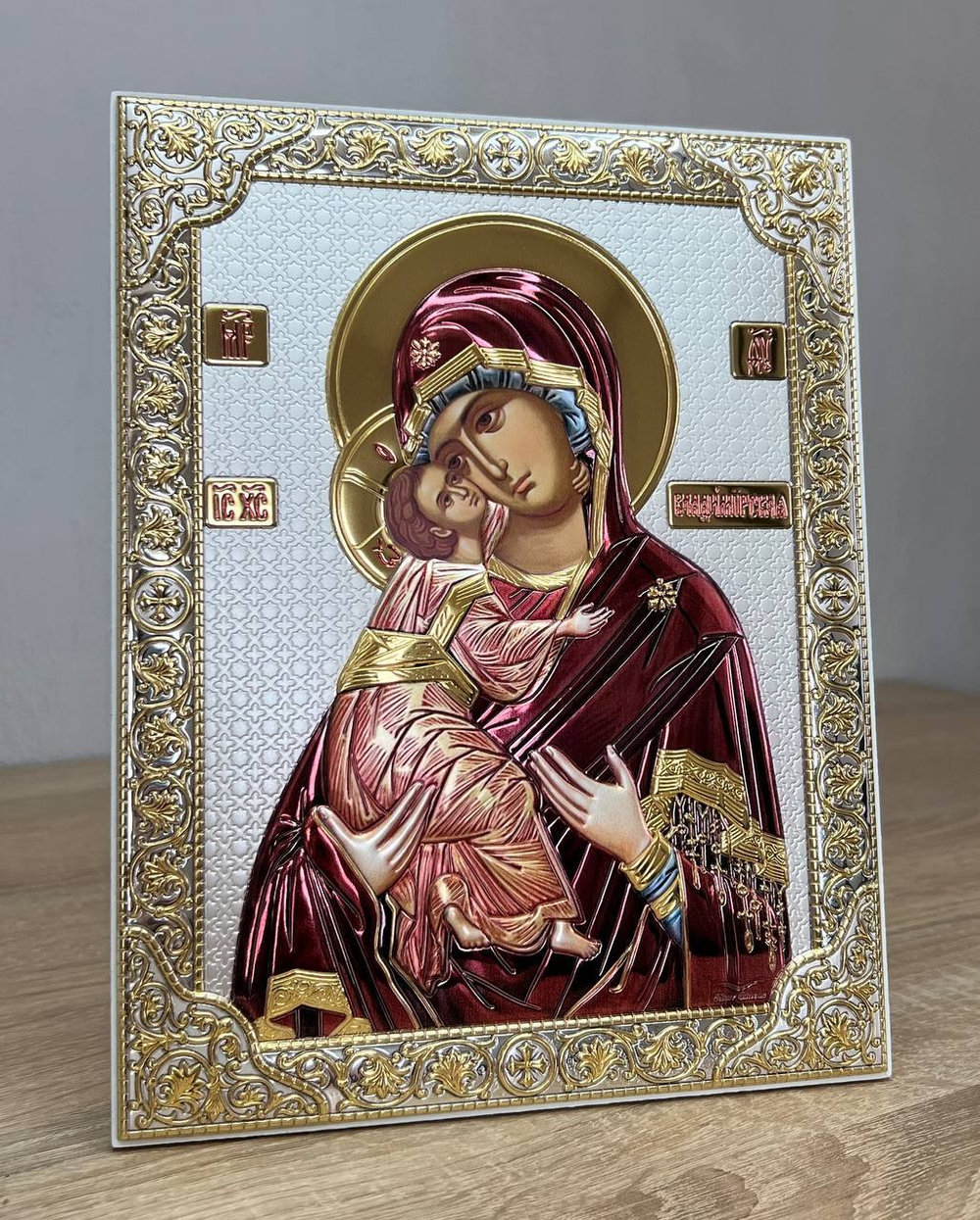 Владимиская БМ, икона прямоугольная без рамки, белое дерево, эмаль 175х225