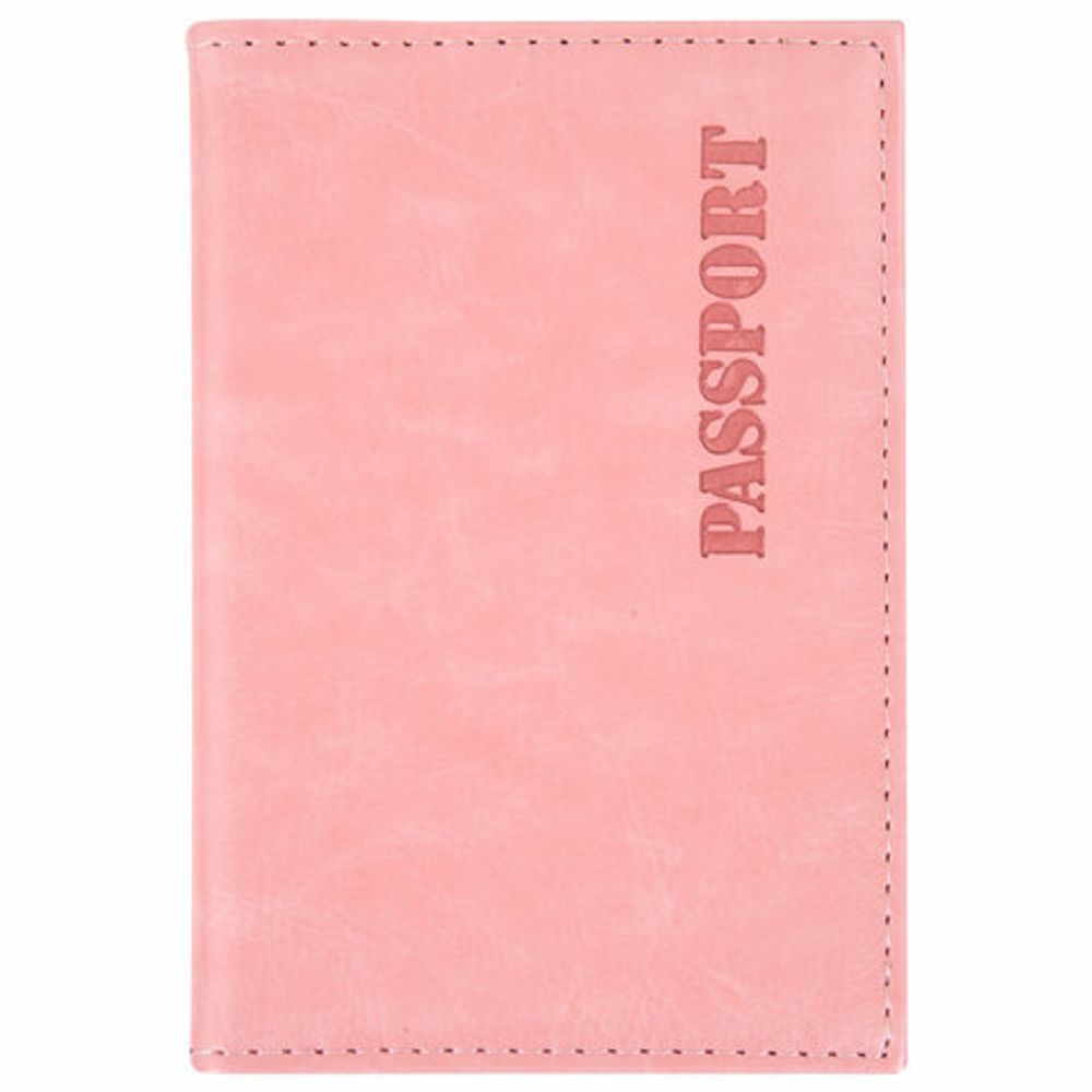 Обложка для паспорта экокожа, мягкая вставка изолон, "PASSPORT", розовая, STAFF "Profit", 238409