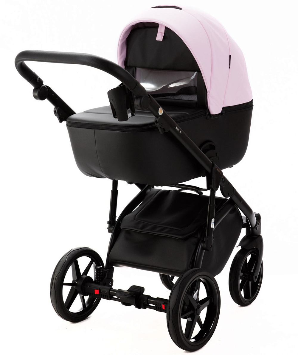 Детская коляска Adamex Nola Deluxe 2 в 1 N-SD101 (РОЗОВ.ЗЕФИР КОЖА + ЧЕРН. КОЖА)