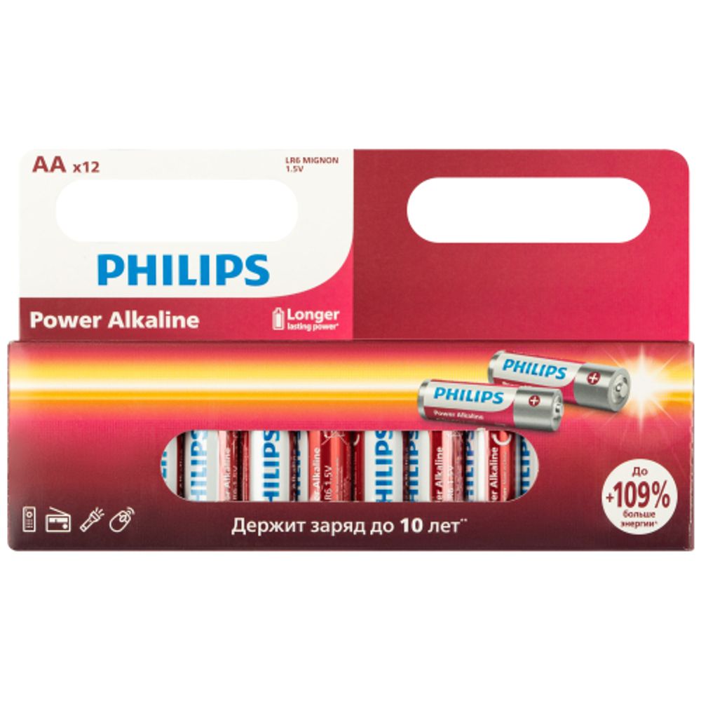 Батарейки Philips LR6P12W/51 АА алкалиновые 1,5v 12 шт. LR6-12BL Power | Philips