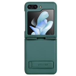 Чехол темно-зеленого цвета от Nillkin для смартфона Samsung Galaxy Z Flip 5, серия Qin Leather