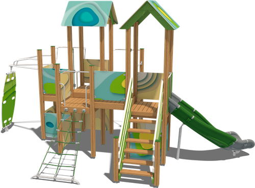 Детский городок Кижи (стойки дуб, паттерн Papercut)