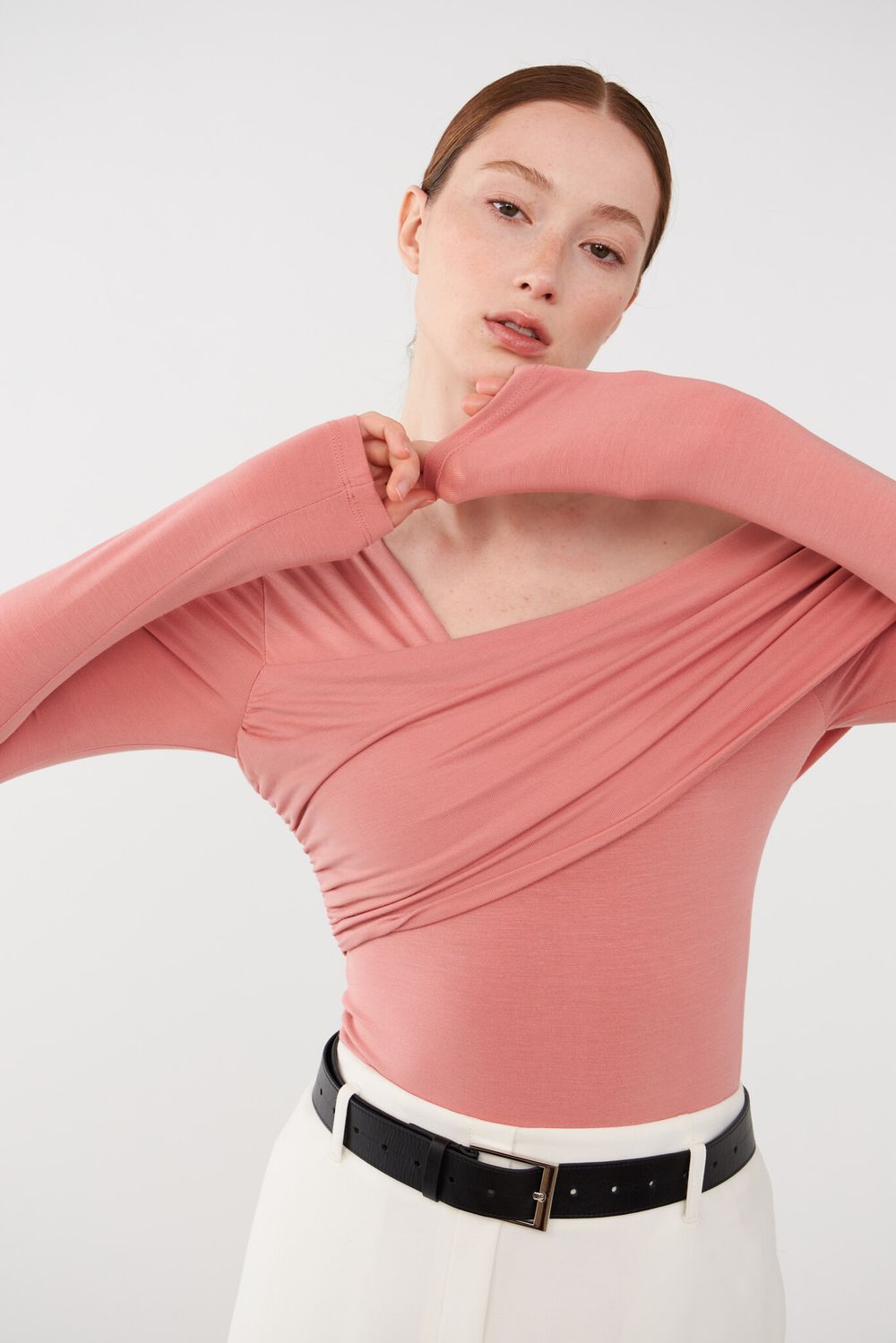 ТОП-БОДИ НА ОДНО ПЛЕЧО, ПУДРОВЫЙ РОЗОВЫЙ