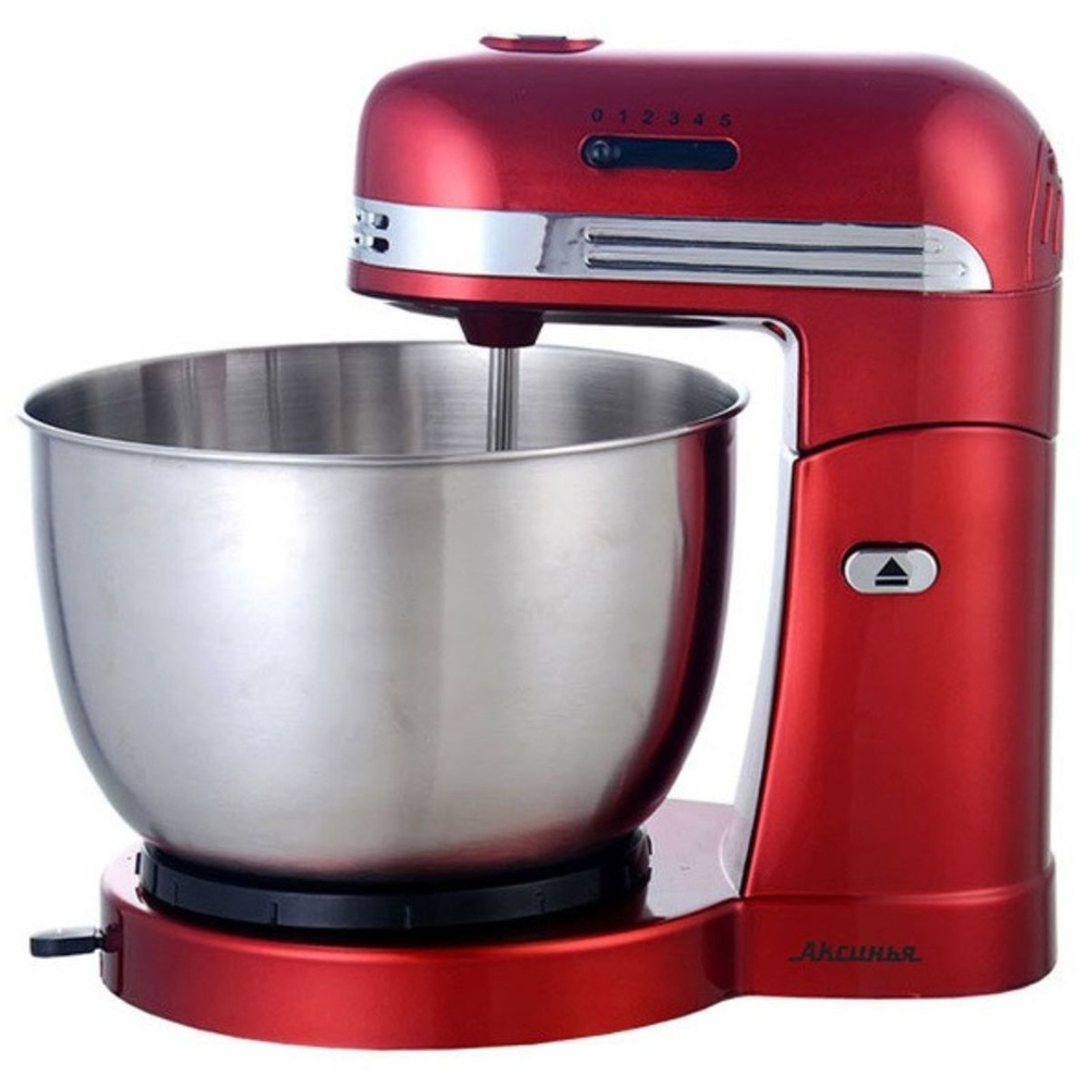 Миксер стационарный, Аксинья, КС-400Н, 3.5 л, 600 Вт, 5 скор, 4 насадки, красн