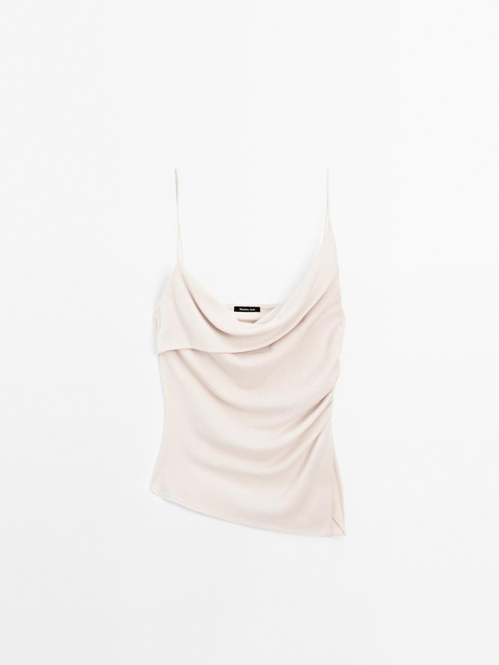 Massimo Dutti Топ из 100% хлопка с асимметричным вырезом, натуральный, кремовый