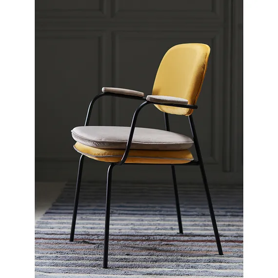 Стул с подлокотниками и контрастным кантом pea, велюр, желтый/бежевый