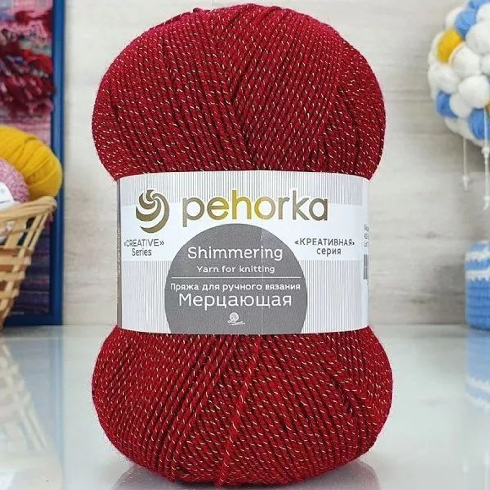 Мерцающая пряжа Пехорка 96%акрил 4%метанит 5х100г/430м 432 георгин