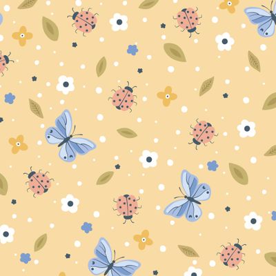 Бабочки и божьи коровки с цветами и листиками