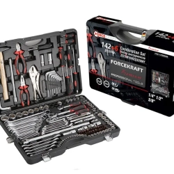 Набор инструментов 142+6пр. 1/4''3/8''1/2''(6-гран.)(4-36мм, 27,30,32,36-12гр.)+(ключи трещоточные:8х10,12х13,14х15,16х17,18х19мм, бокорезы-7'') FORCEKRAFT FK-41421-5 PREMIUM