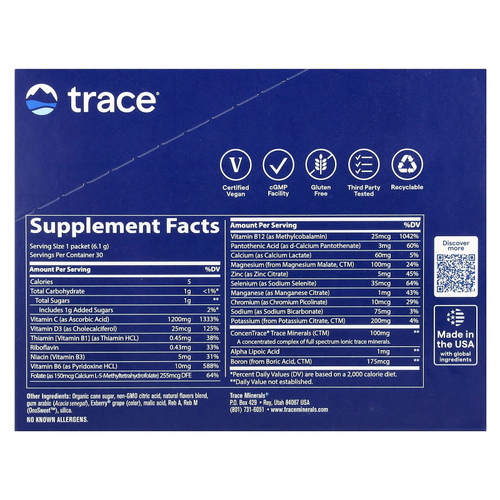 Trace, Power Pak, с ягодным вкусом, 30 пакетиков, 6,1 г (0,22 унции) каждый
