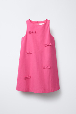 ZARA ПЛАТЬЕ ИЗ ПОПЛИНА С БАНТАМИ, ЦВЕТ ФУКСИИ