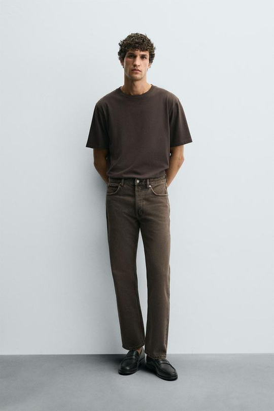 ZARA ДЖИНСЫ STRAIGHT FIT REGULAR, КОРИЧНЕВЫЙ