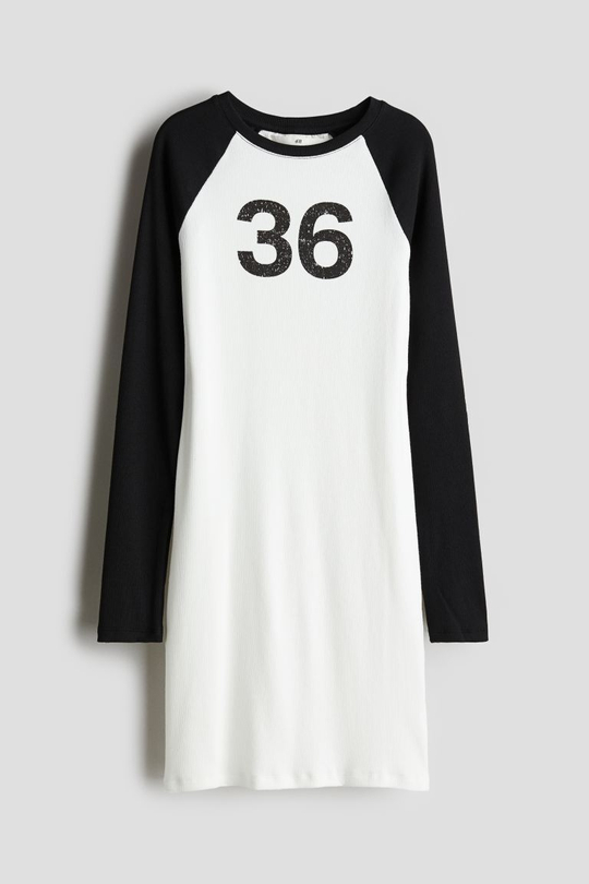 H&M Платье с принтом и рукавами реглан, белый