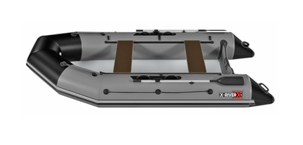 Лодка ПВХ X-River Rocky 355 НДВД + усиленное дно и баллон, серый-черный/фурнитура черная увеличенный транец