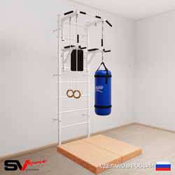 Шведская стенка Sv Sport усиленная 6715 (Турник стандарт/Брусья/Кольца/Цепь/Мешок 15кг/Мат 1м)
