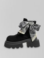 Ботинки FE43-4 однотонные на высокой подошве и с бантиком из платка сбоку