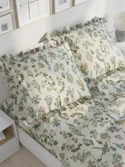 Декоративная наволочка с рюшами, оборками "Ботаника" 70х70 см, 1 шт, без молнии