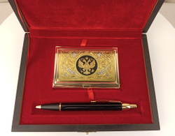 Набор "Гербовый" №15 визитница (Златоуст), ручка Паркер