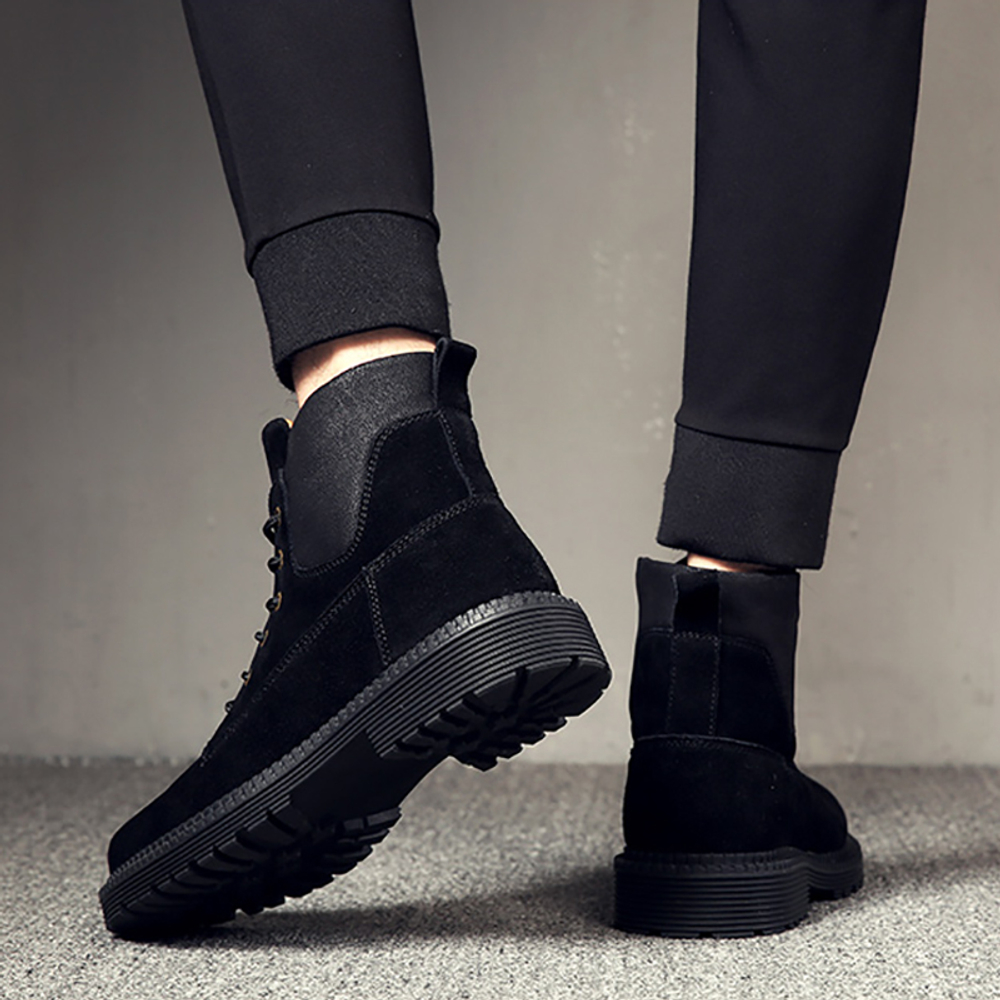 Devanro Cow Suede Short Combat Boots Men"s Black