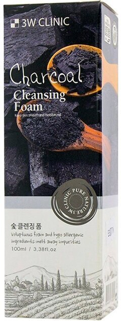 3W Clinic пенка для лица Charcoal Cleansing Foam, 100 мл, 100 г