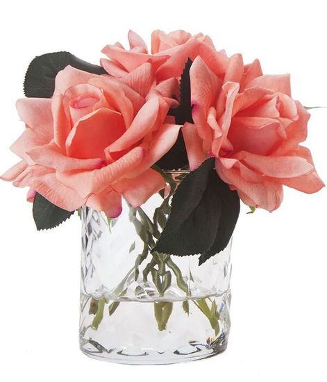 Букет коралловых французских роз в прозрачной вазе "ёлочка", Cote Noire