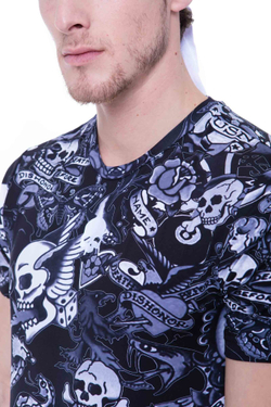 Мужская теннисная футболка Hydrogen Printed Tech Tee - black/grey