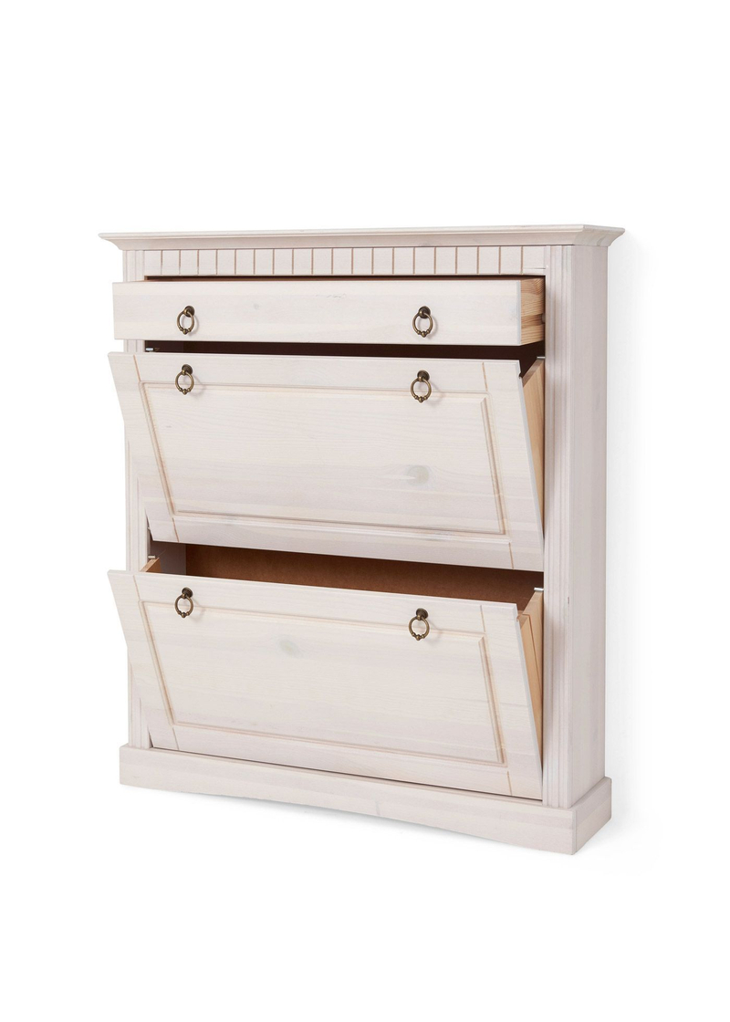 Обувница для прихожей, 87х21х97, Неаполь, закрытая, 2 двери 1 ящик, из массива дерева, белый, Dipriz