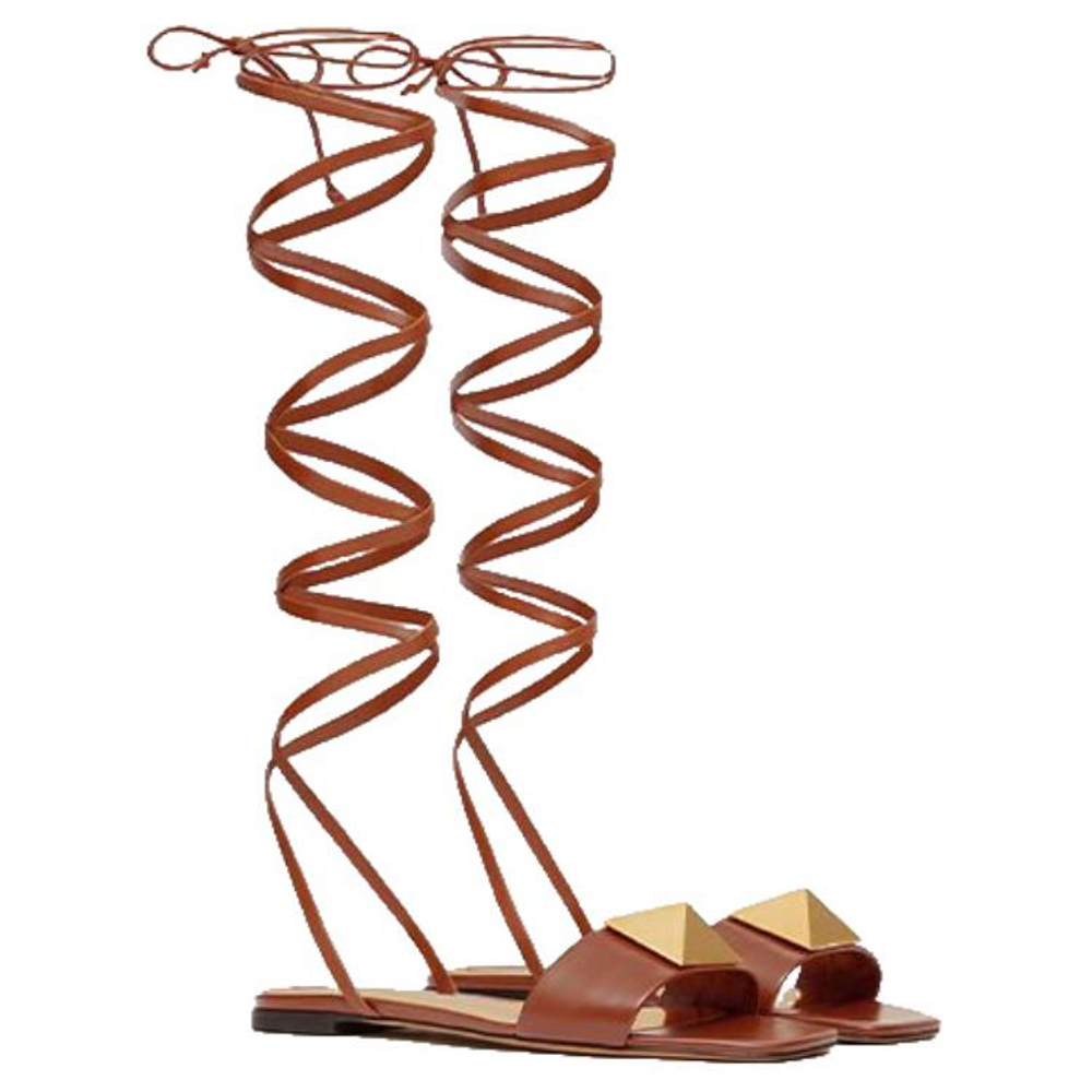 Valentino One Stud Leather One Strap Sandals Women"s Brown