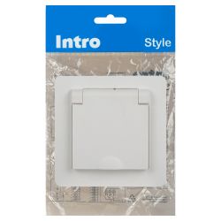Розетка Intro Style 7-203-01 с заземлением 2P+E Schuko с крышкой, 16А-250В, IP20, СУ, белый