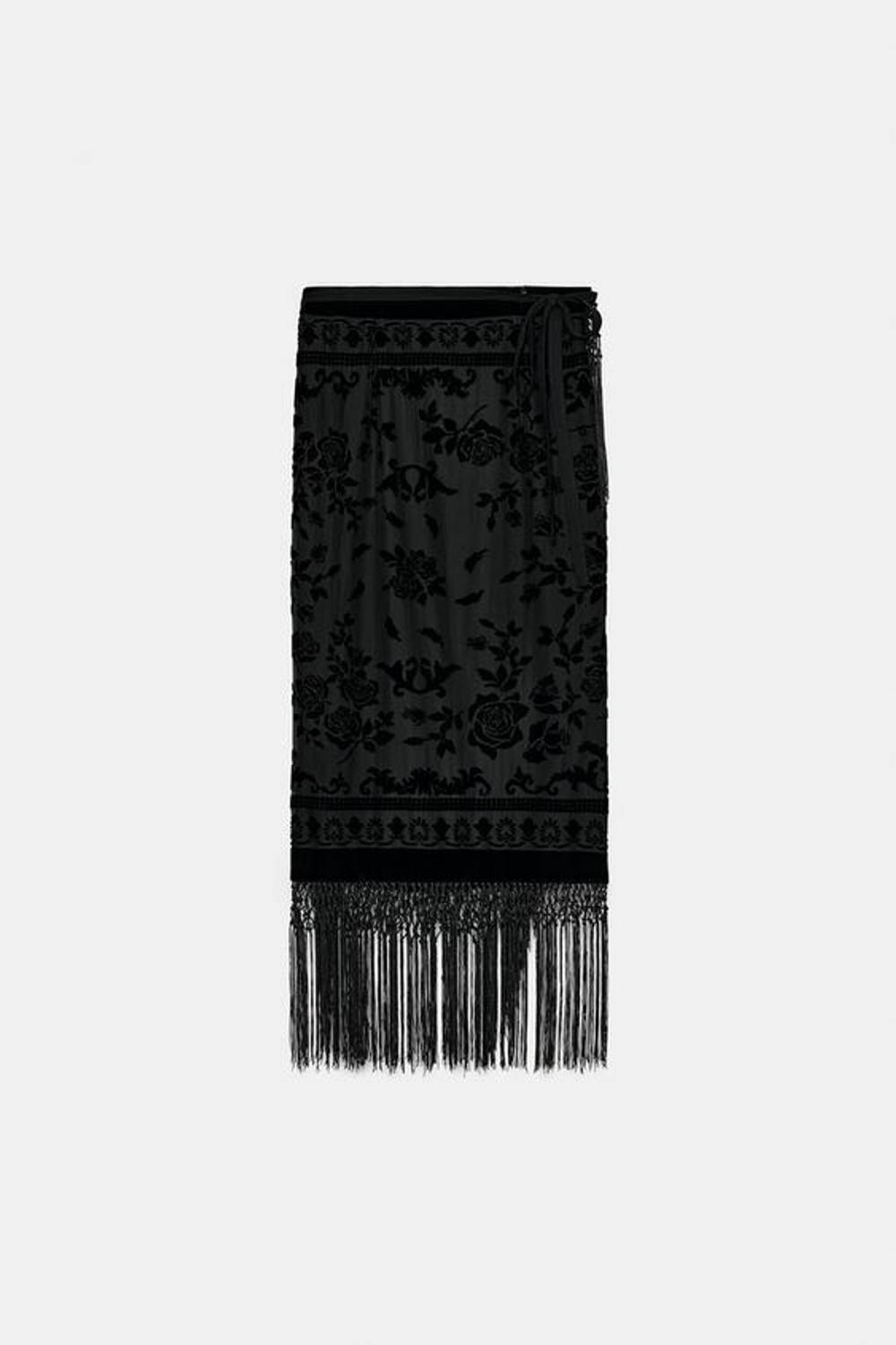 ZARA БАРХАТНАЯ ЮБКА С БАХРОМОЙ — ZW COLLECTION LIMITED EDITION, ЧЕРНЫЙ