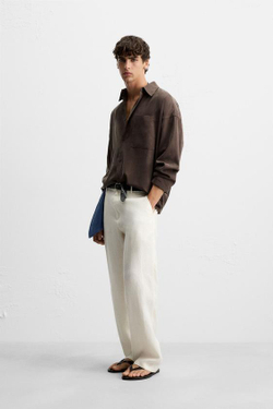 ZARA БРЮКИ ИЗ 100% ЛЬНА, БЕЛЫЙ