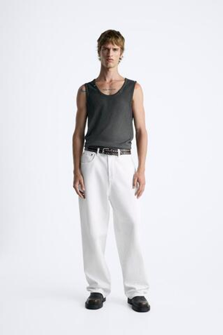 ZARA ФУТБОЛКА ИЗ ТКАНИ С ЭФФЕКТОМ ПОТЕРТОСТИ БЕЗ РУКАВОВ, ЧЕРНЫЙ