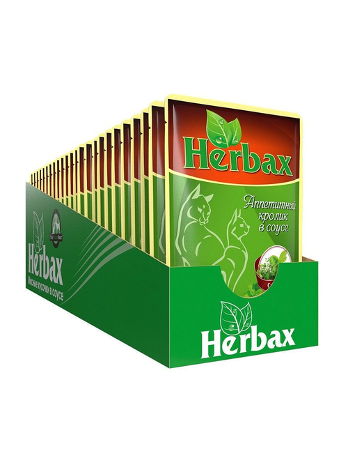 Влажный кром Herbax для взрослых кошек, аппетитный кролик в соусе с травами, 24 шт x 100 г