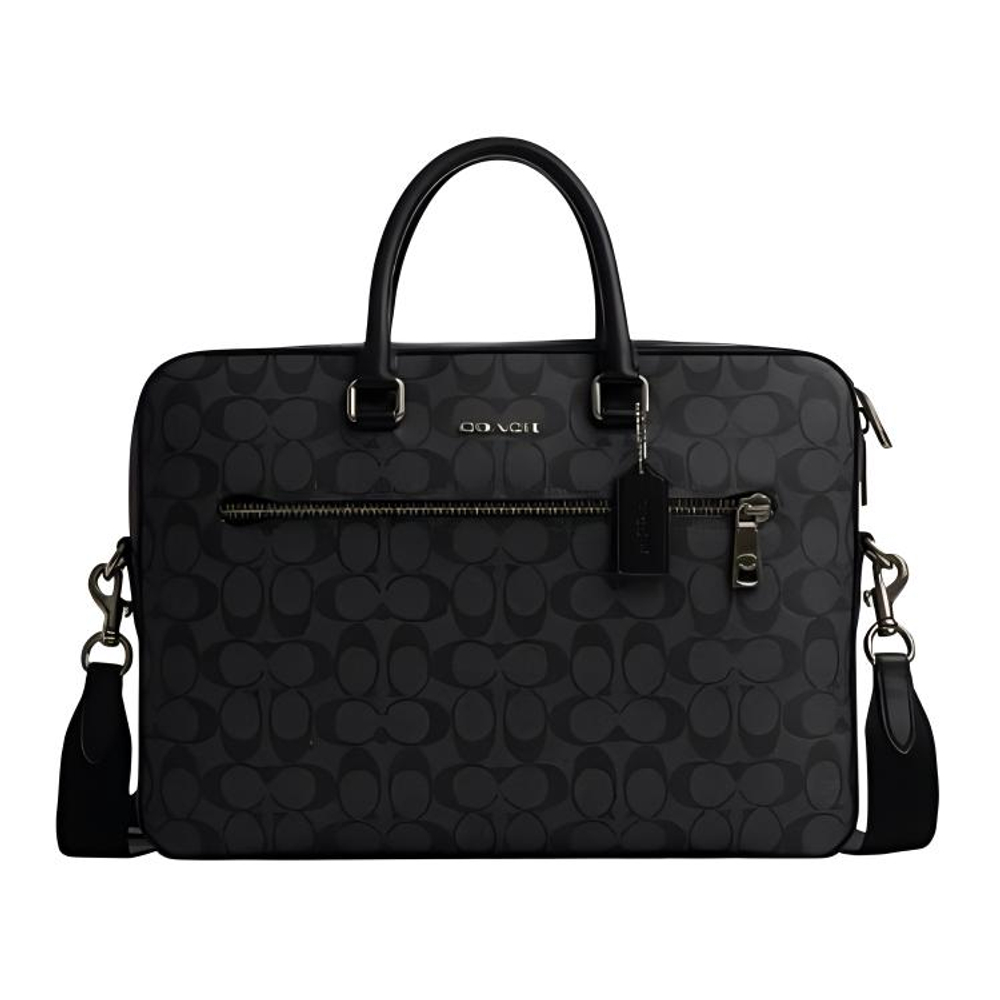 COACH ETHAN Artificial Leather Portable One Shoulder Crossbody Briefcase Large Men"s Black