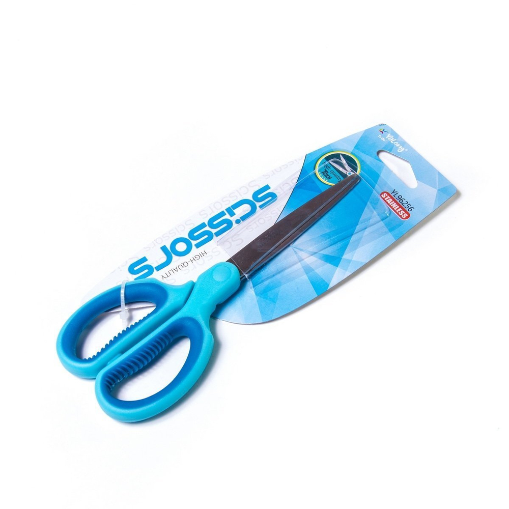 Ножницы канцелярские, Yalong, 17,7 см., "GO" прорезиненные ручки, ассорти (роз,зел,голуб), европодвес