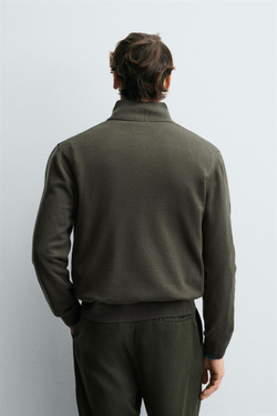 ZARA СВИТЕР С ВОРОТНИКОМ-СТОЙКОЙ И ПУГОВИЦАМИ, ЗЕЛЕНЫЙ/СЕРЫЙ