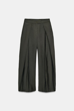 ZARA БРЮКИ WIDE-LEG С ЗАЩИПАМИ — ZW COLLECTION, ХАКИ