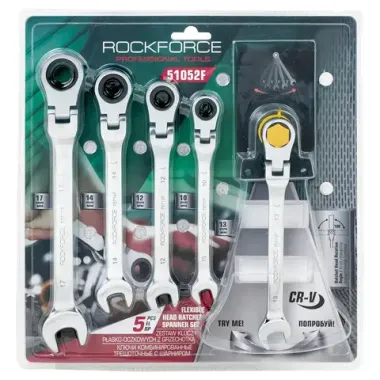 Ключи комбинированные трещоточные с шарниром, набор 5пр. (10, 12-14, 17мм) RockFORCE RF-51052F