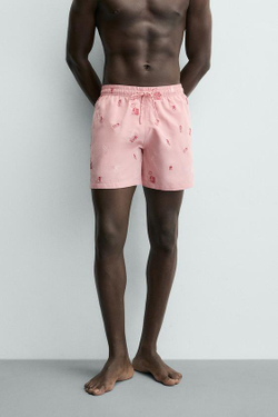 ZARA ПЛАВКИ С КОМБИНИРОВАННОЙ ВЫШИВКОЙ, РОЗОВЫЙ