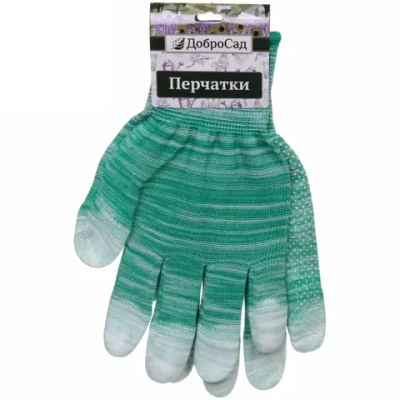 Перчатки нейлоновые «Аурэль» с ПВХ покрытием облив пальцев и точкой, зеленый меланж 8 р-р ДоброСад