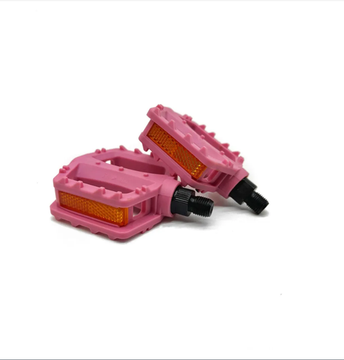 Педали FP-651 Feimin, детские, пластиковые, со светоотражателями, ось диам. 1/2" из борированной стали, размер 95 х 82 мм, розовые, арт. 360132 (10702070/300123/3043415, Китай)